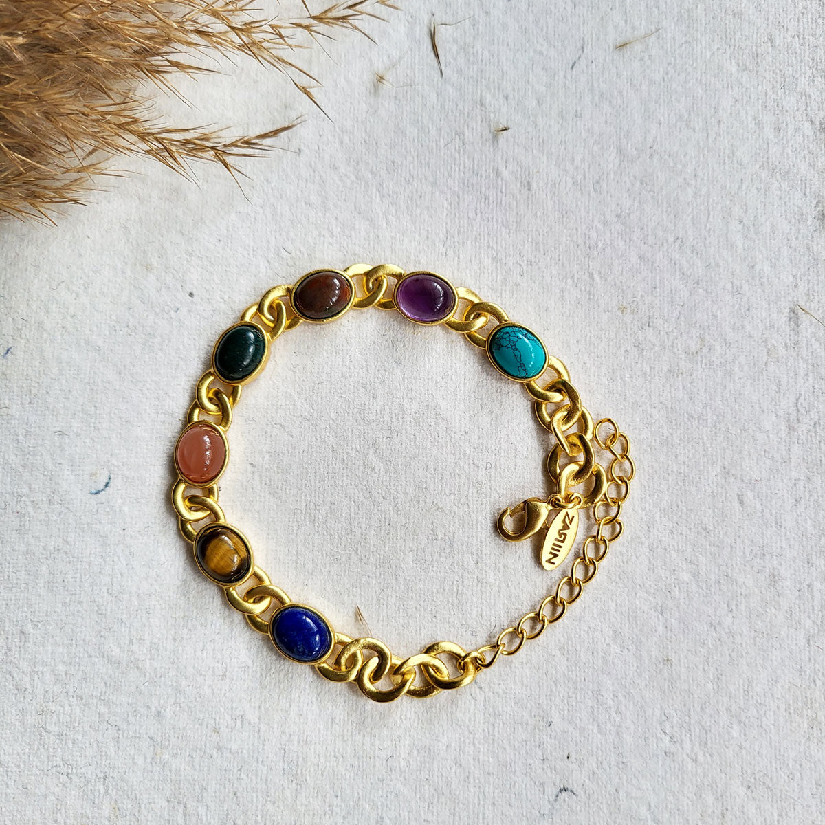 7 Gemstones Chakra Balancing Bracelet, In Gold For Men