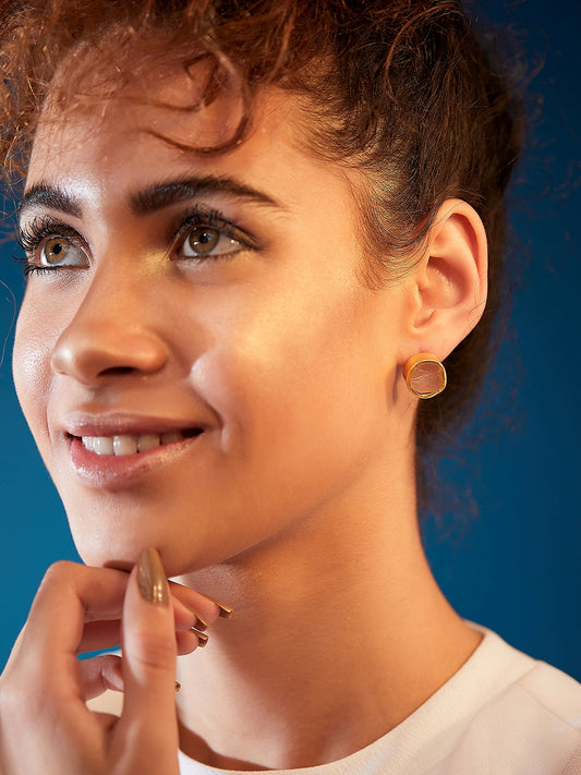 The Spirited Gold Stud Earrings with Rose quartz