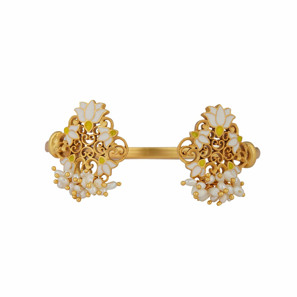 Glory Lotus Cuff Bracelet in White Enamel