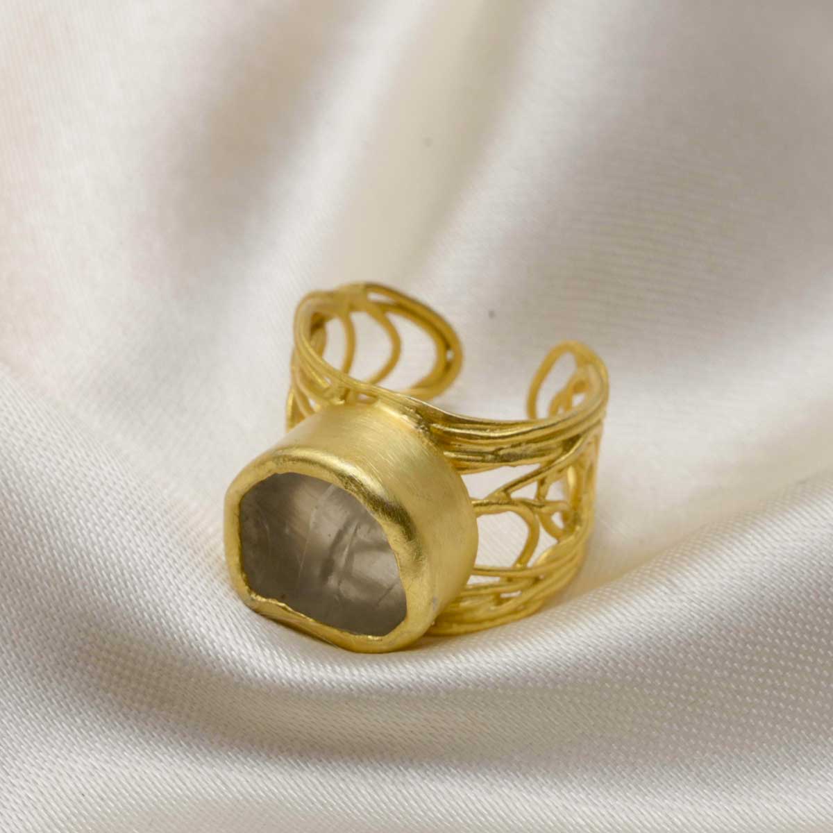 Mesh of Life Ring, in Uncut Green Amethyst