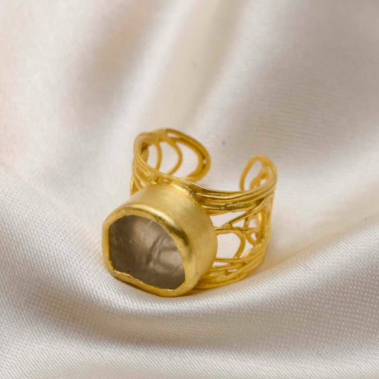 Mesh of Life Ring, in Uncut Green Amethyst