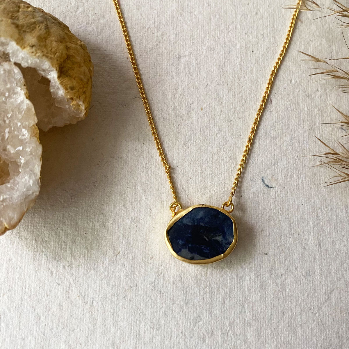 A Touch of Blue Lapiz Stone Gold Necklace