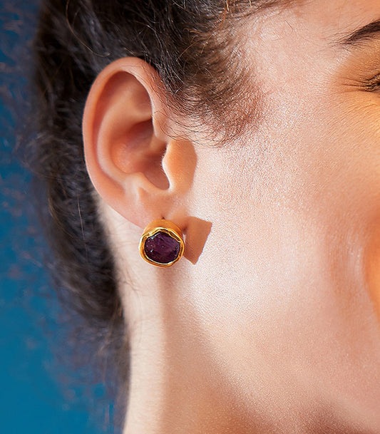 The Spirited Gold Stud Earrings with Amethyst